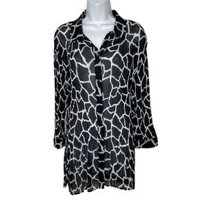 Chico’s Sheer Geometric Animal Print Button Top